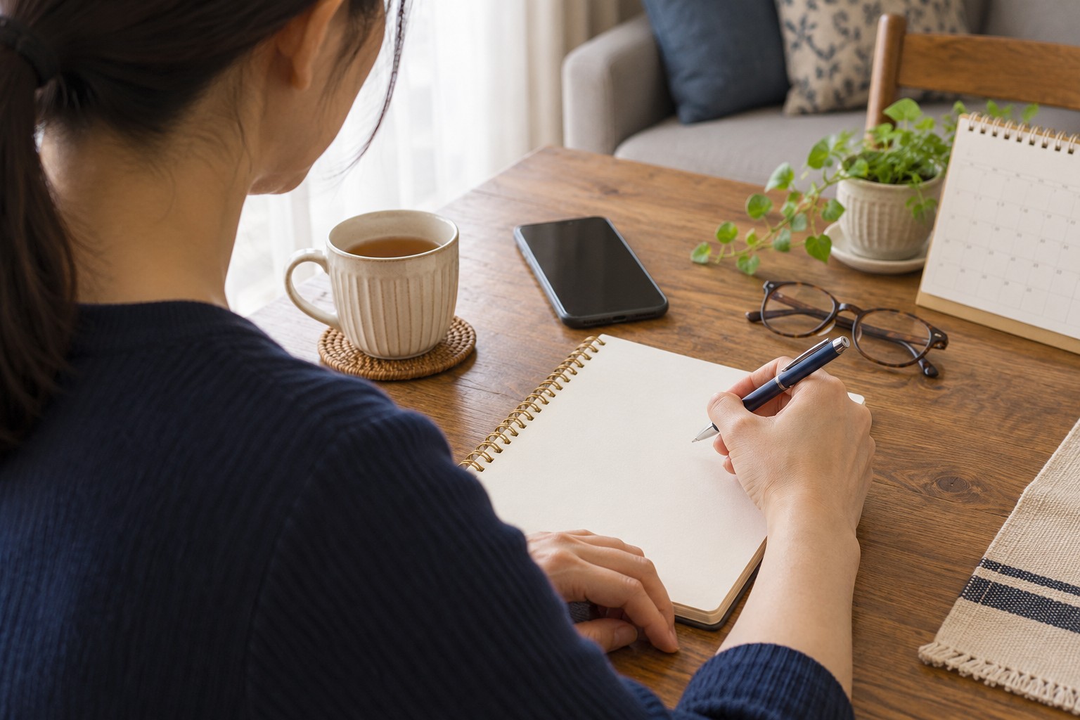 テーブルでノートに書き留める人のイメージ